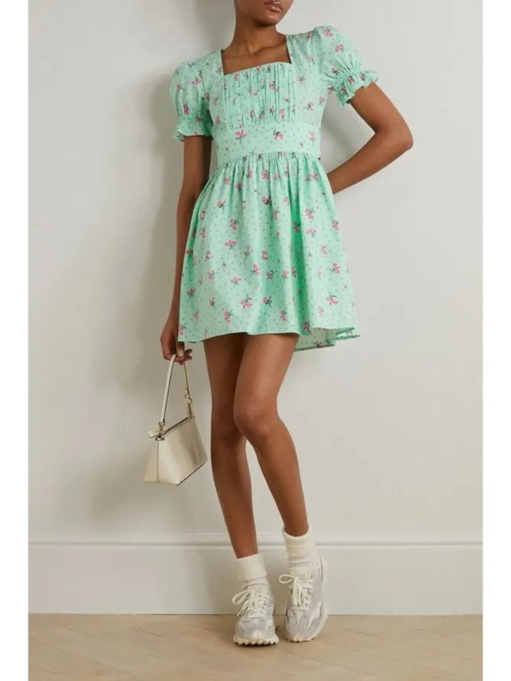 BATSHEVA Popham Pintucked Floral-Print Cotton-Poplin Mini Dress
